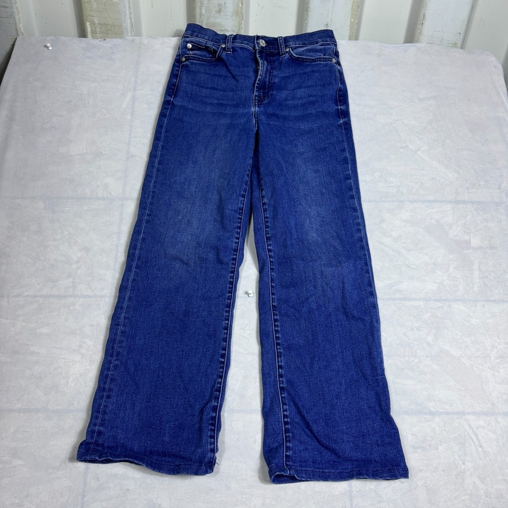 7‎ For All Mankind Womens Wide-Leg Jeans Blue Denim Whisker 5-Pocket Size 27